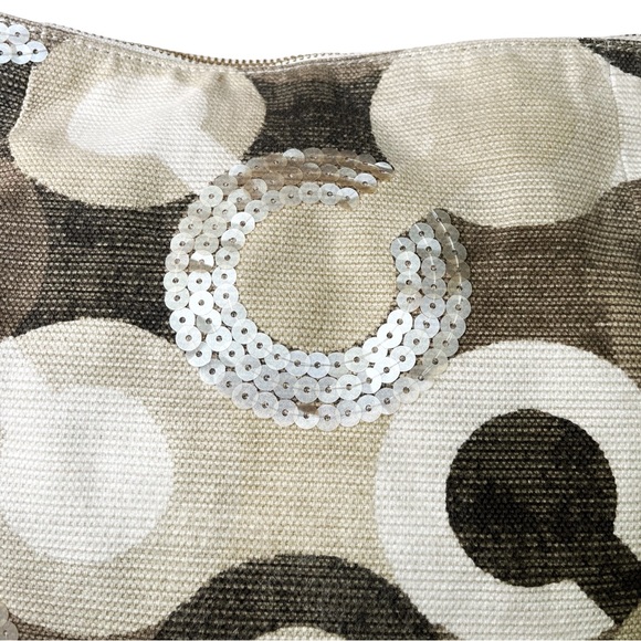 Coach Kristin Signature C Sequin Tan Ivory Khaki Canvas Hobo Tote Shoulder Bag - Picture 11 of 16